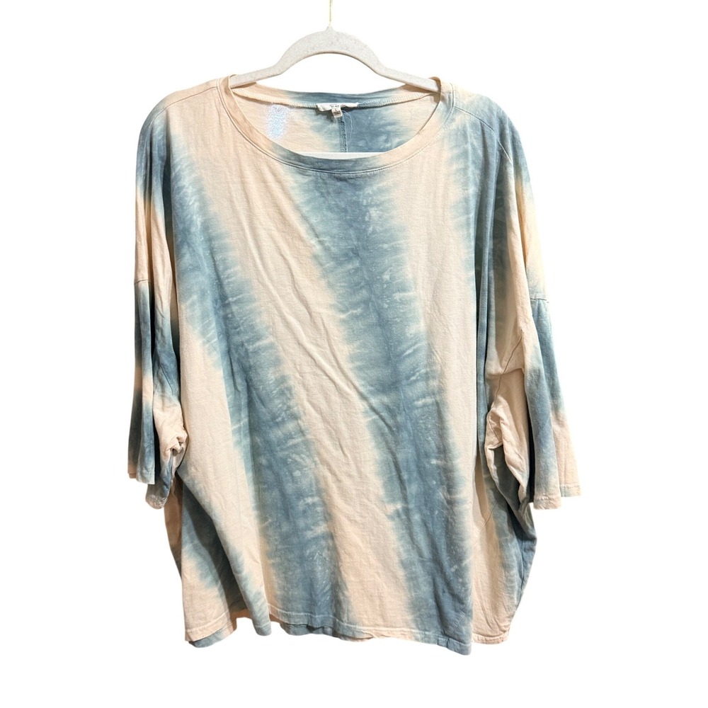 Easel Women Large Blue Cream Tie Dye Oversized Cotton T-Shirt Top
